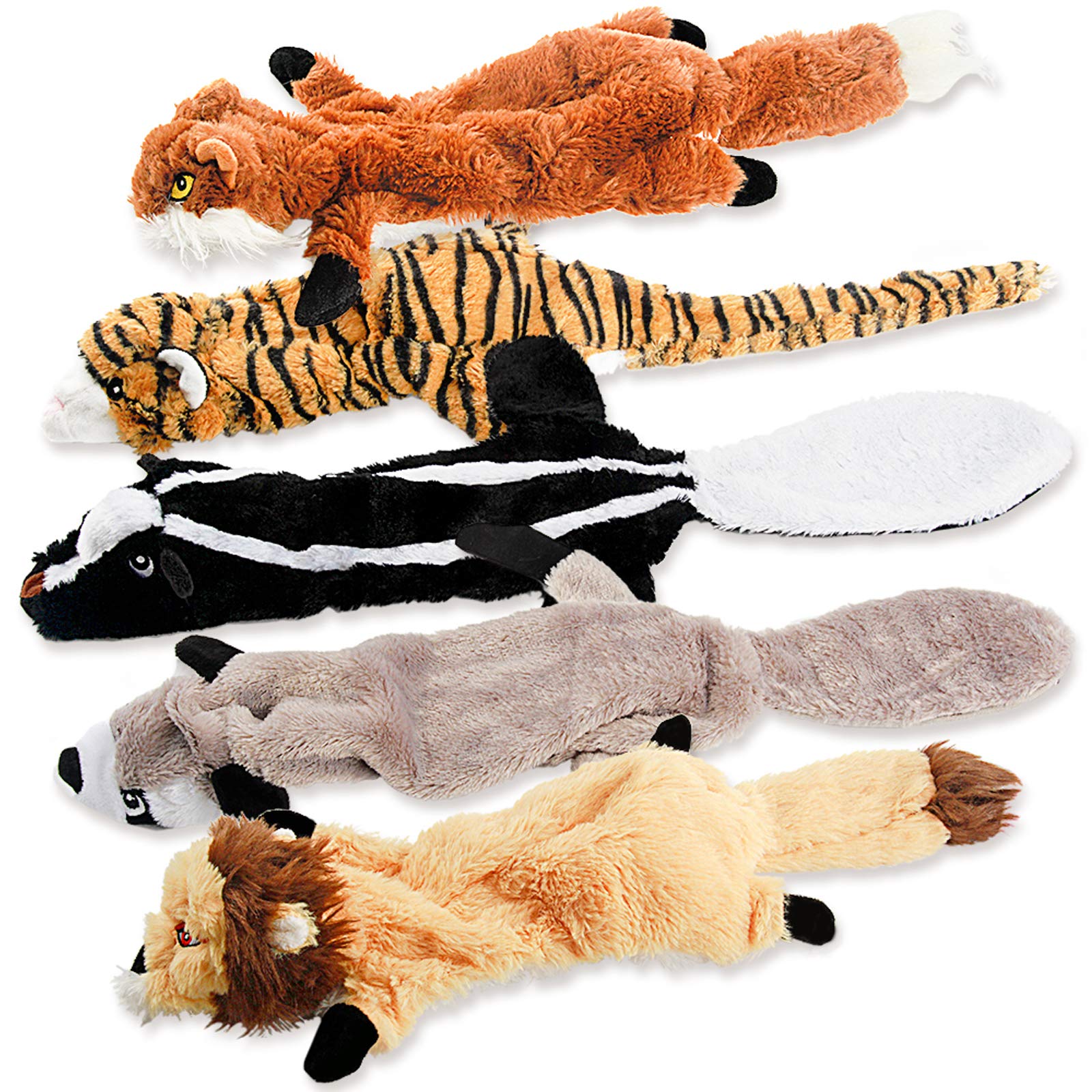 Kit 5 Brinquedos de Pelúcia Sem Recheio com Guizo para Cães — Resistente para Raças Pequenas, Médias e Grandes