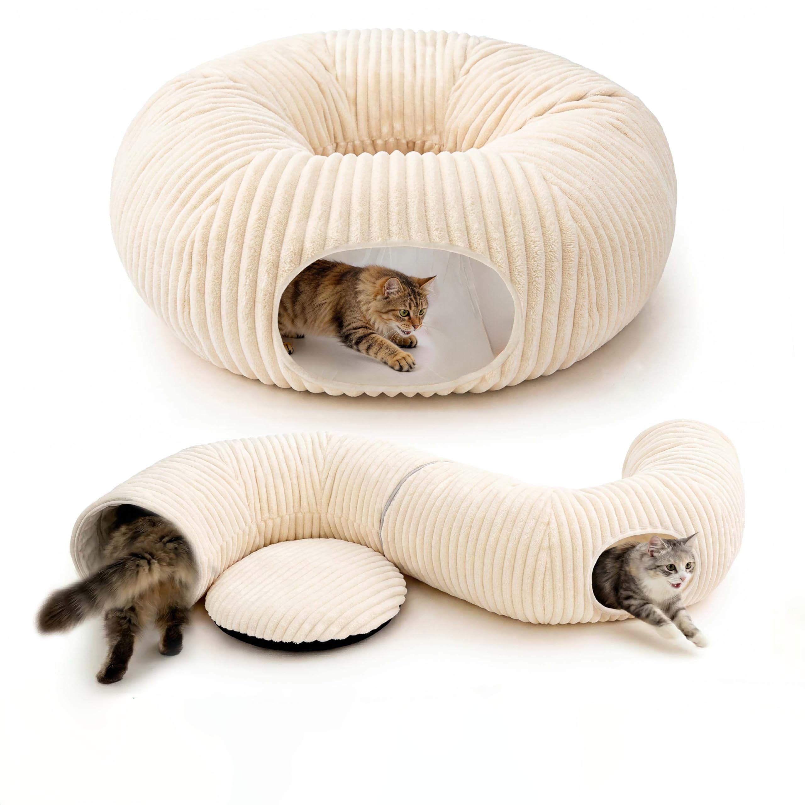 Túnel-Cama Dobrável para Gatos com Brinquedos Interativos — Branco