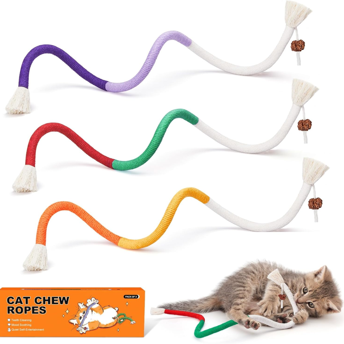 Corda Mastigável para Gatos 3Pcs com Catnip Natural Refilável