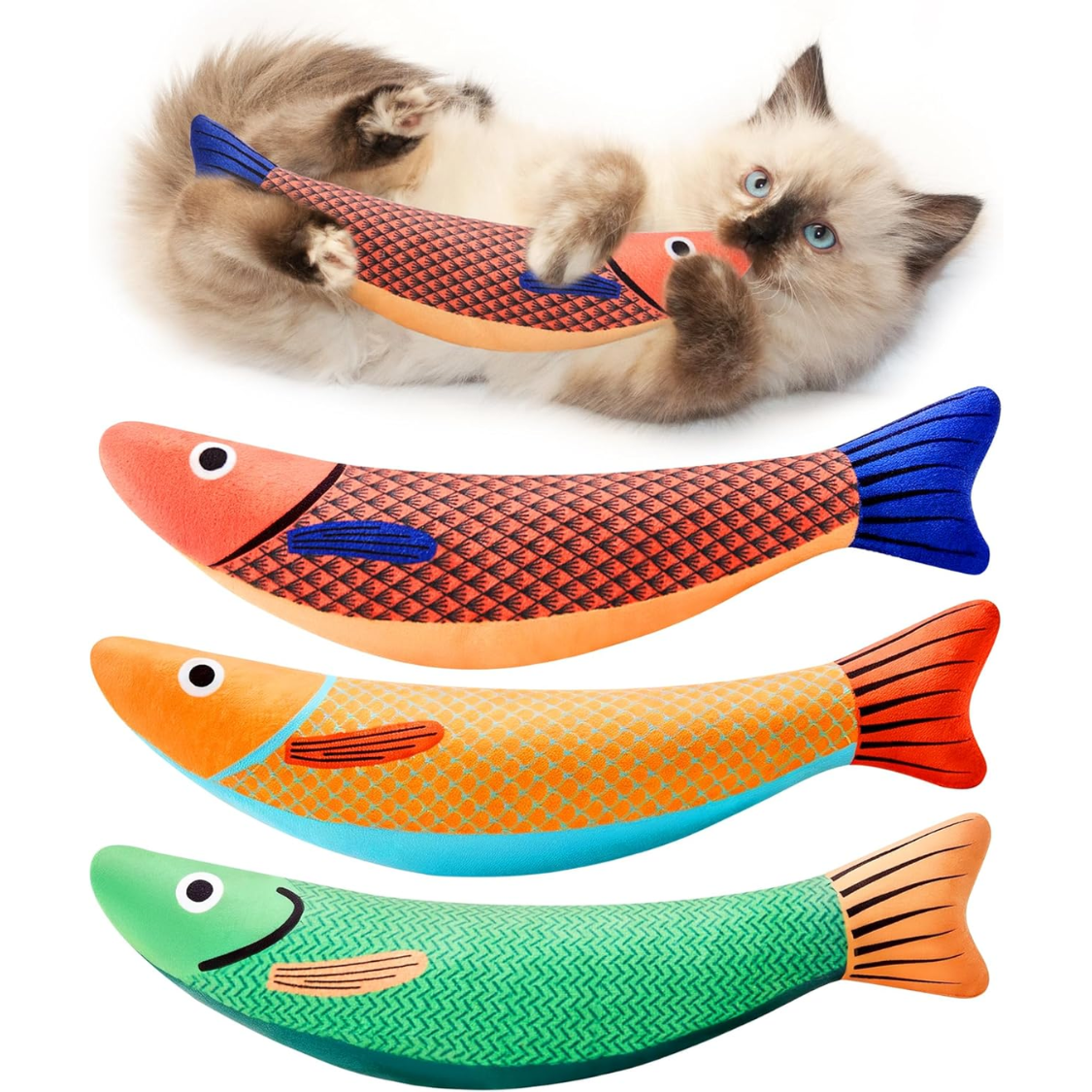 Kit 3 Peixes Saury para Gatos com Catnip e Som Crocante