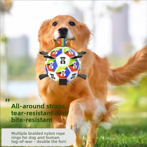 Bola de Futebol para Cachorros com Alças — Brinquedo Interativo para Puxão (Diâmetro aprox. 18CM)