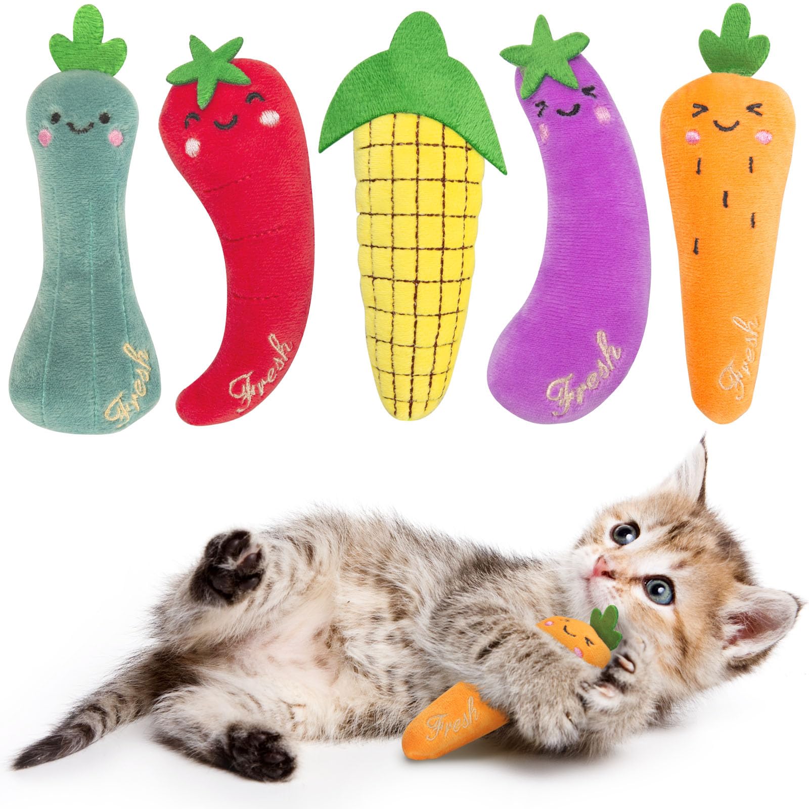 Kit 5 Brinquedos com Catnip – Plush em Formato de Legumes para Gatos